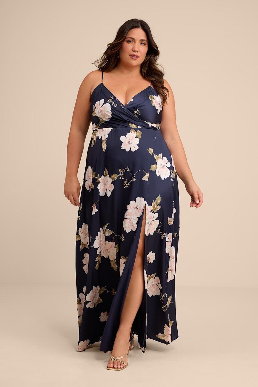 Lulu's Navy Floral Maxi Dress with Blush Blossoms